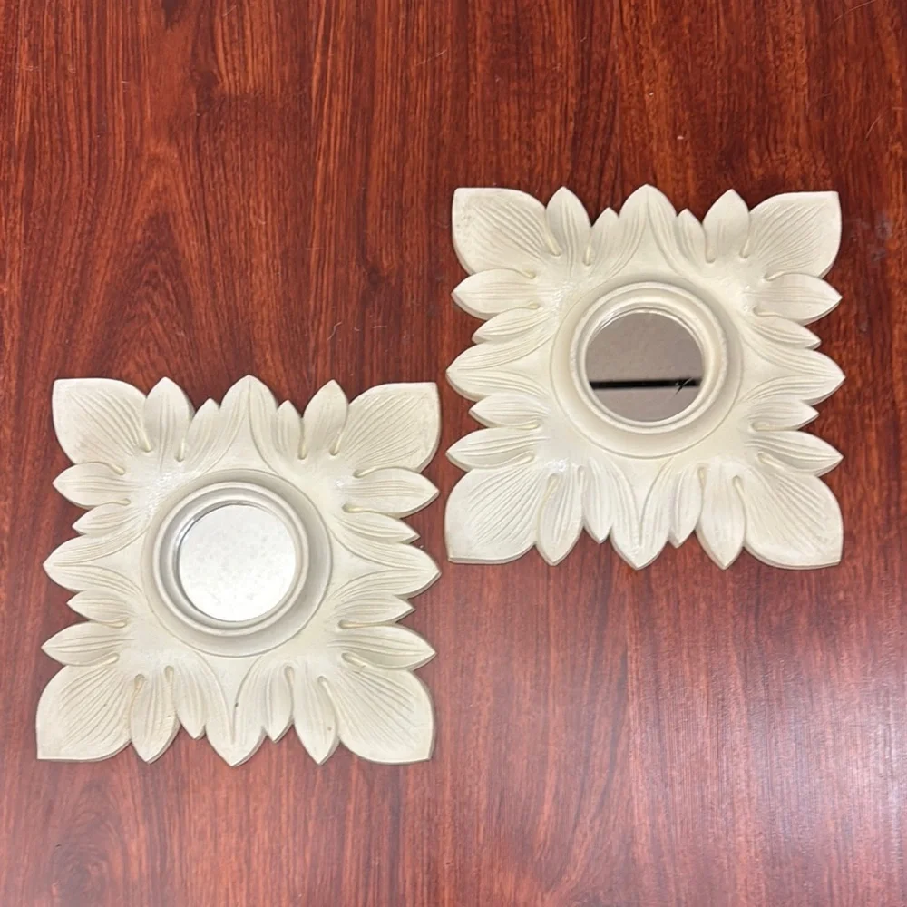 Vintage set of 2 plastic framed mirrors wall decor